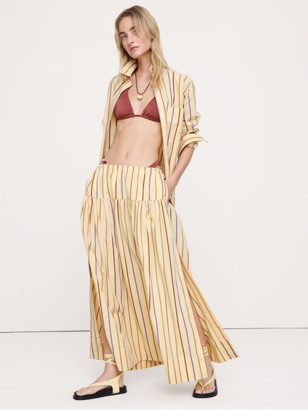 Banana Republic Poplin Yellow Striped  Skirt